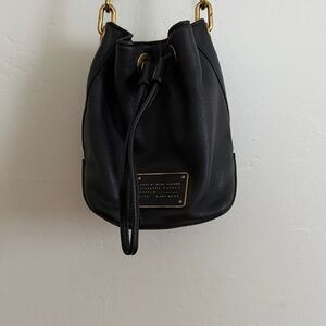 Black Leather Bucket Bag